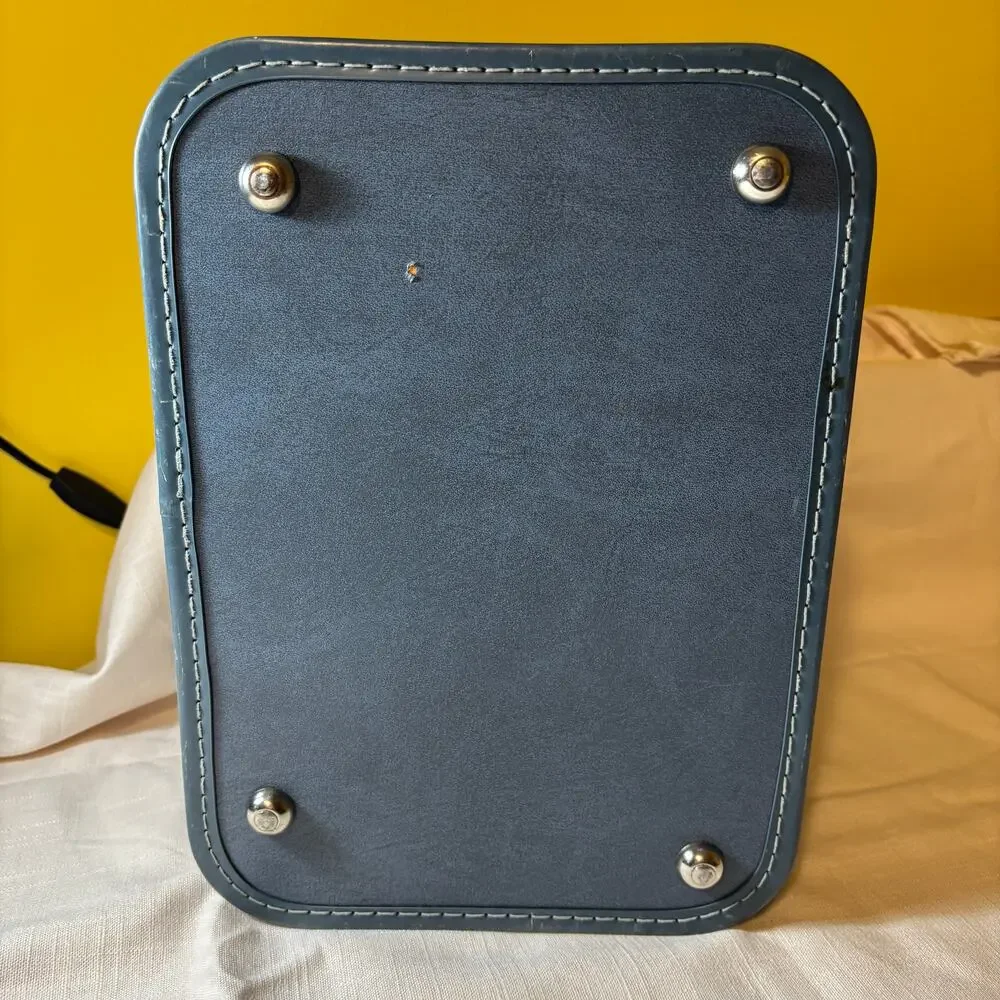Vintage Monarch Blue Train Case Vanity Cosmetic Case Mirror Tray Mid Century